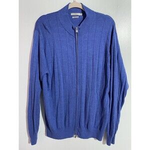 Peter Millar Cardigan Sweater Mens L Blue Extra Fine Italian Merino Wool Luxury